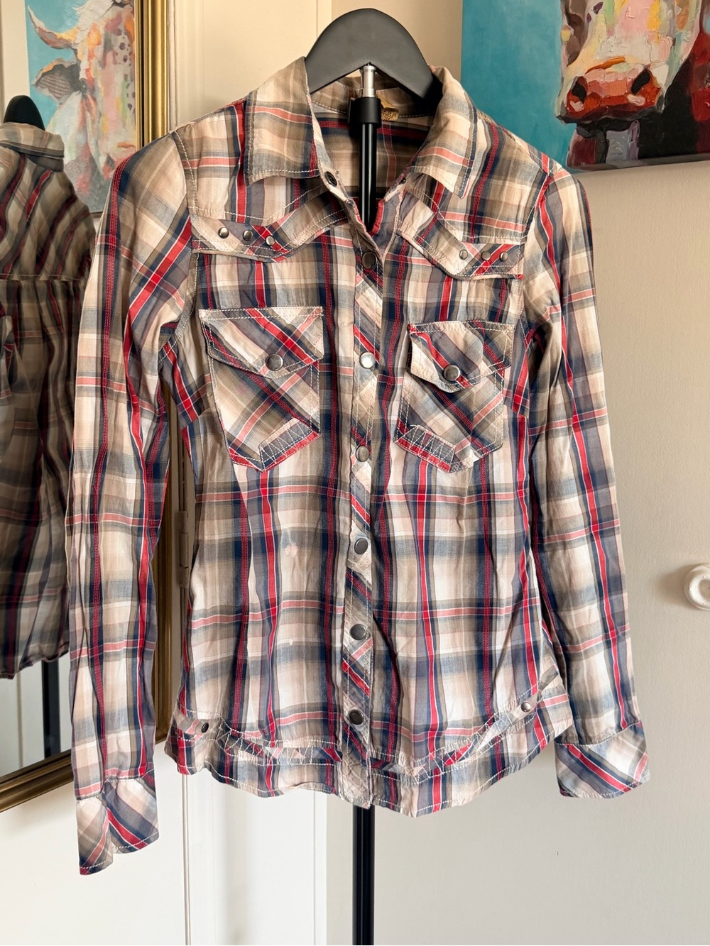 BKE Plaid Long Sleeve Snap Button Shirt Medium